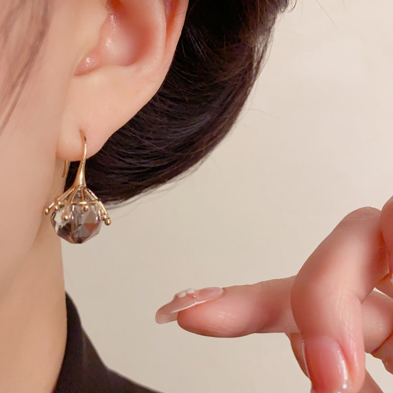 Luxury Smoky Grey Crystal Claw Drop Earrings – Minimalist Design