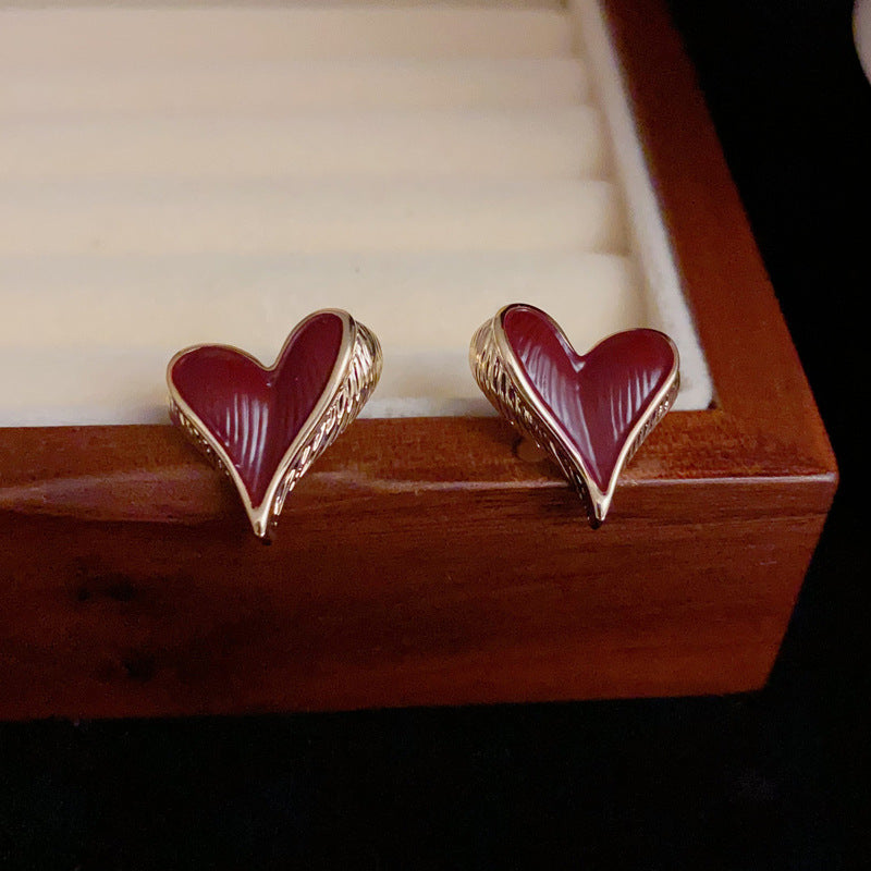 14K Gold-Plated Red Heart Earrings - Vintage Chic Design