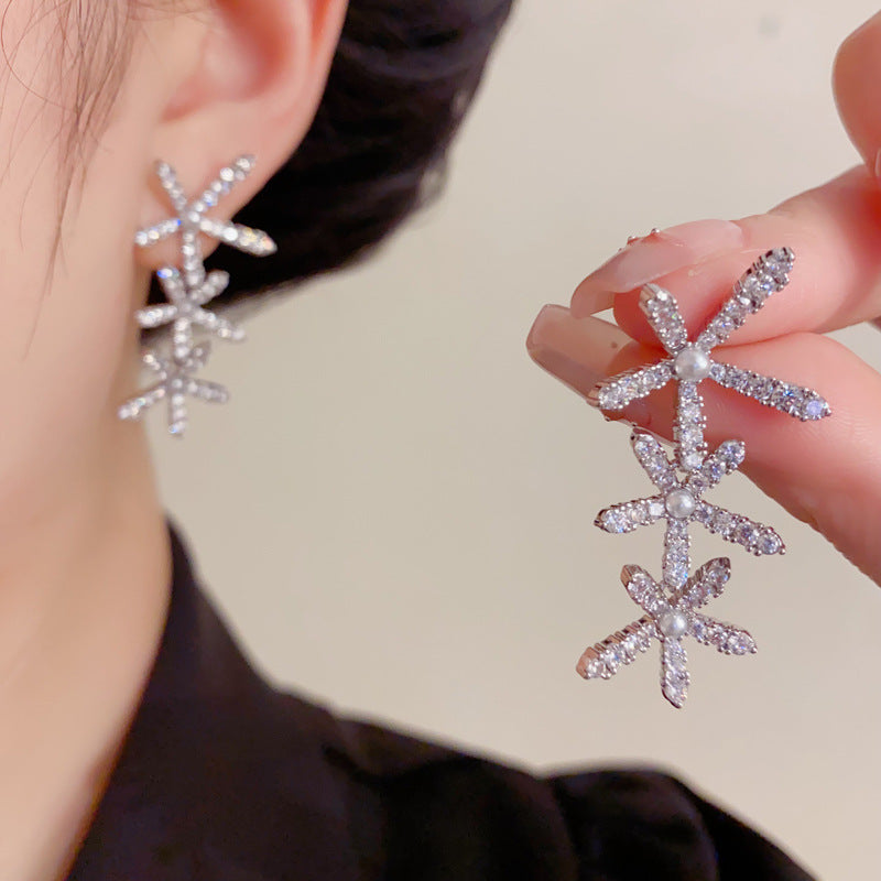 Elegant Zircon Petal Tassel Drop Earrings – Floral Long Fringe Design