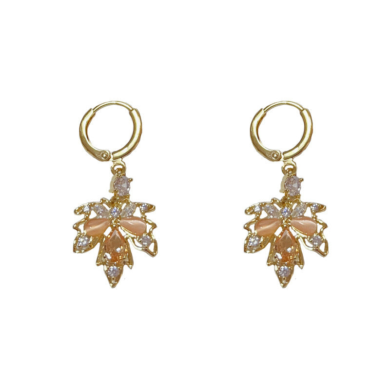 14K Gold-Plated Maple Leaf Tassel Earrings - French Retro Style