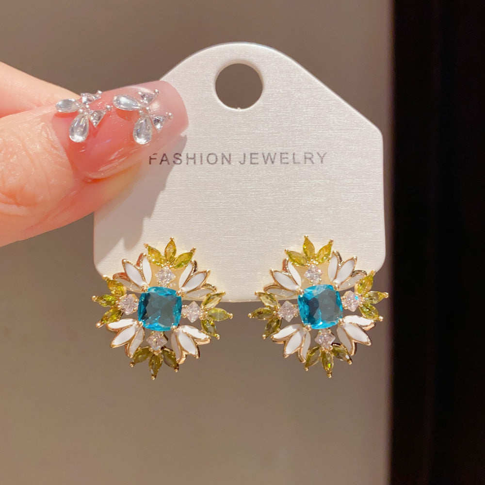 Eaioncol CZ Flower Stud Earrings 14K Gold Plated