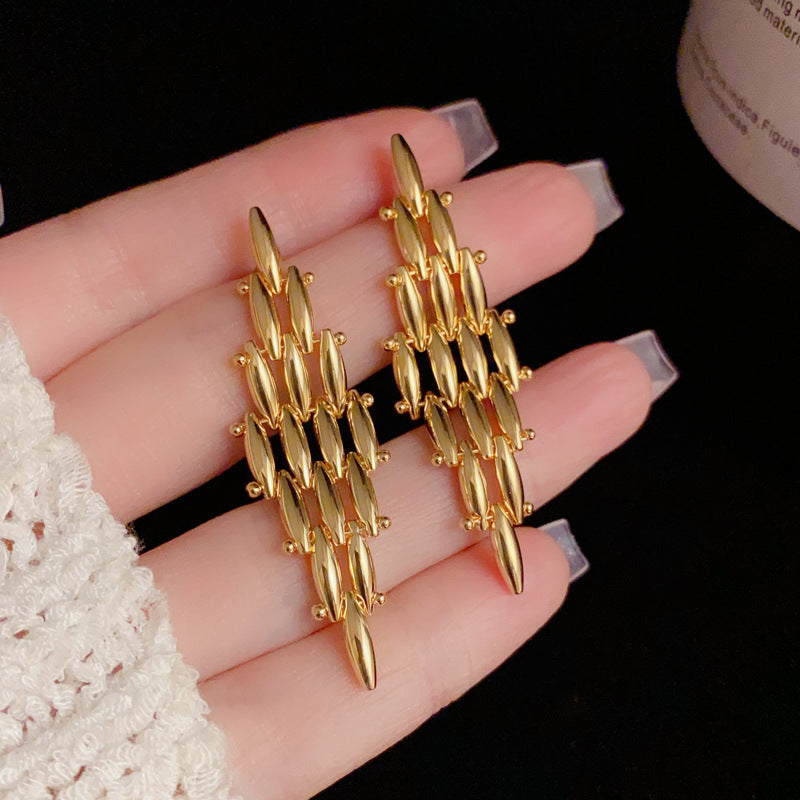 14K Gold-Plated Geometric Wheat Tassel Earrings - Elegant Design