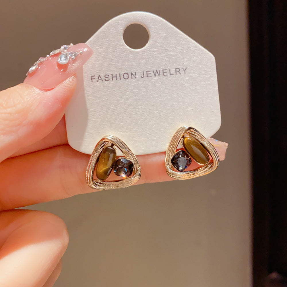 Eaioncol Triangle Square CZ Stud Earrings Gold Black