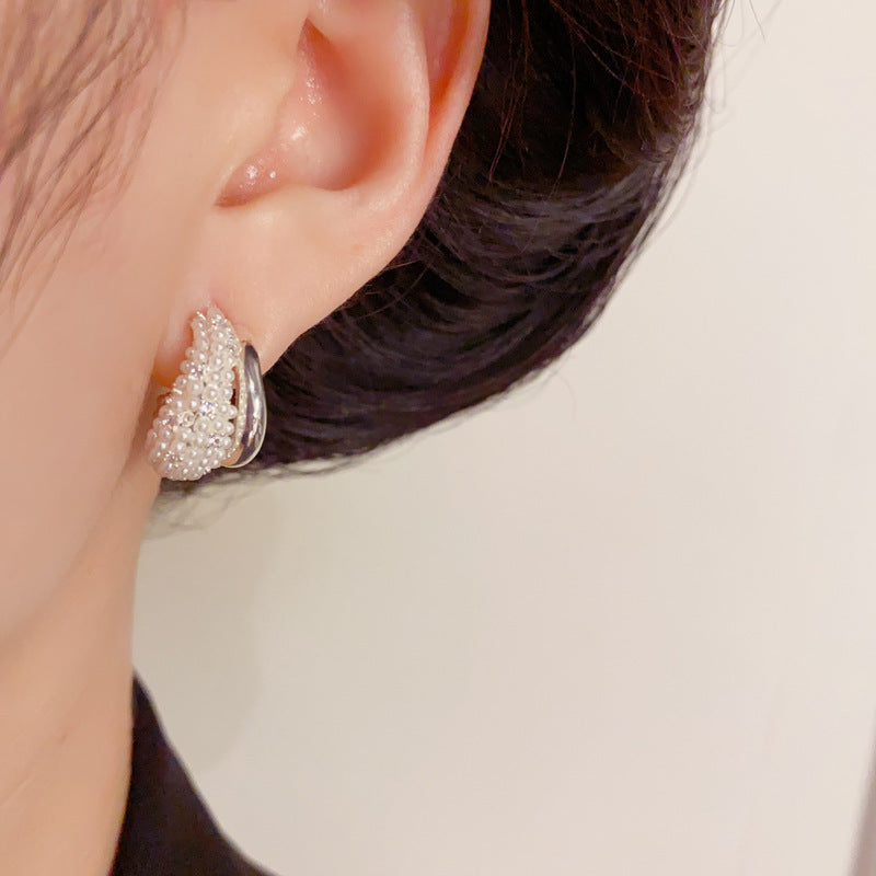 Luxury Zircon & Pearl Double-Layer Stud Earrings – Geometric Design