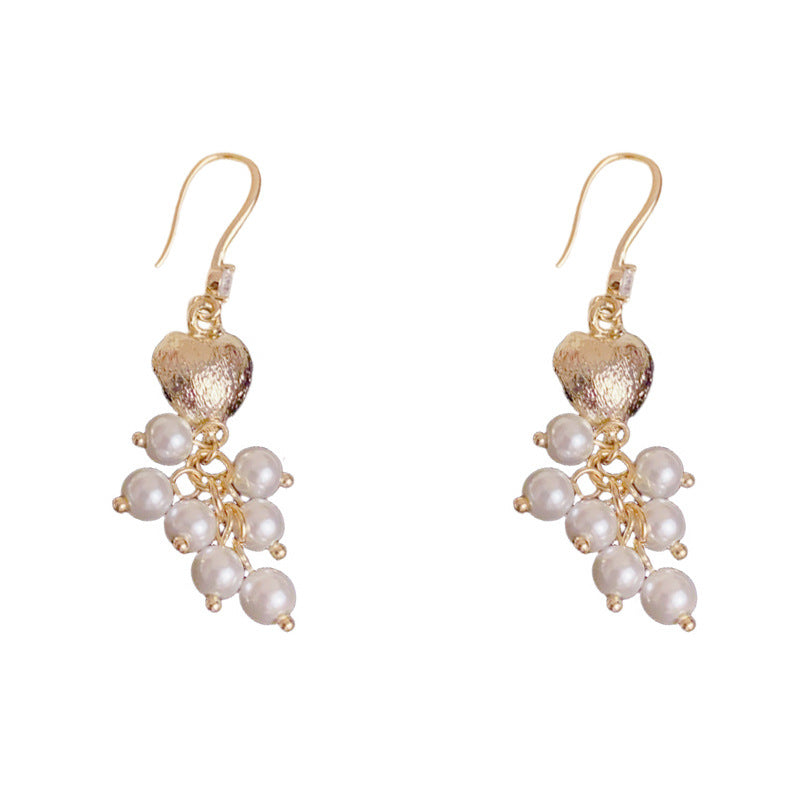 Luxury Metal Heart & Pearl Tassel Ear Hook Earrings – Elegant Design