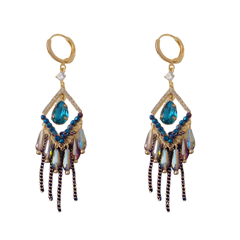 Luxury Diamond-Teardrop Beaded Tassel Ear Cuff – Elegant Design