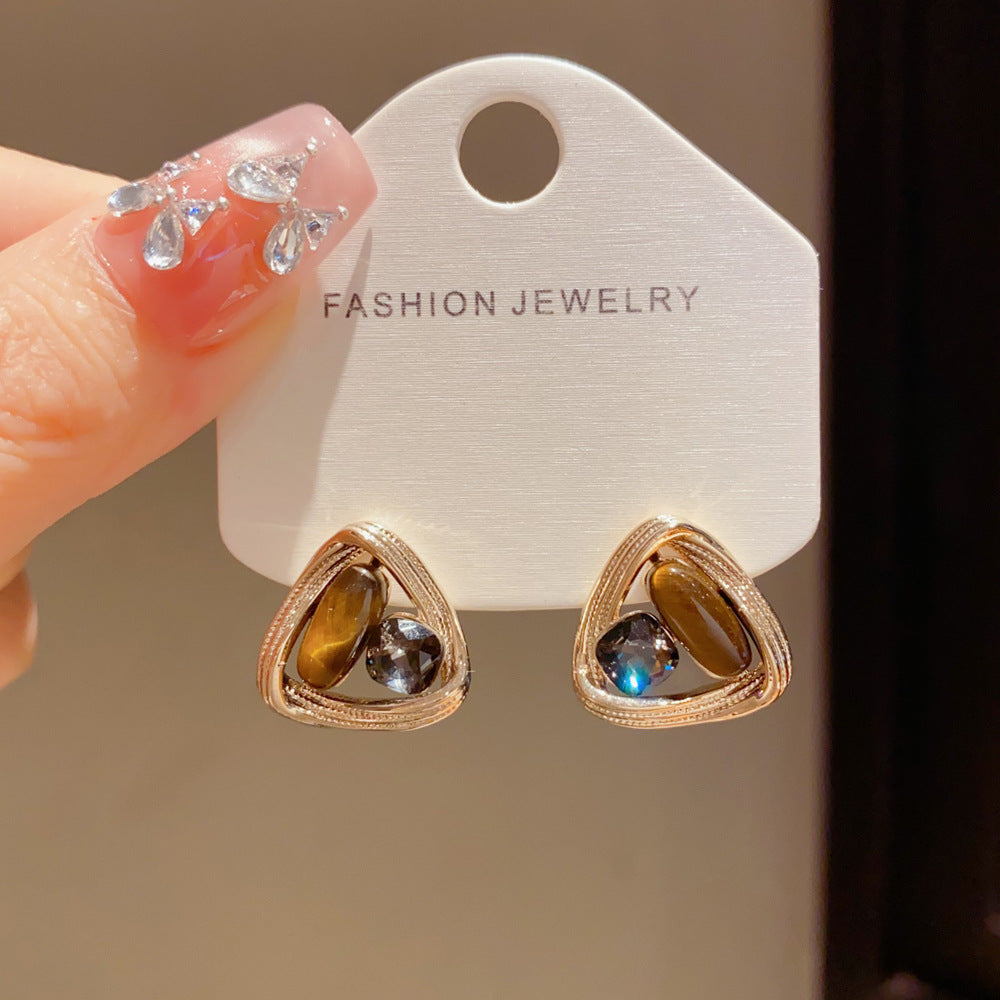 Eaioncol Triangle Square CZ Stud Earrings Gold Black