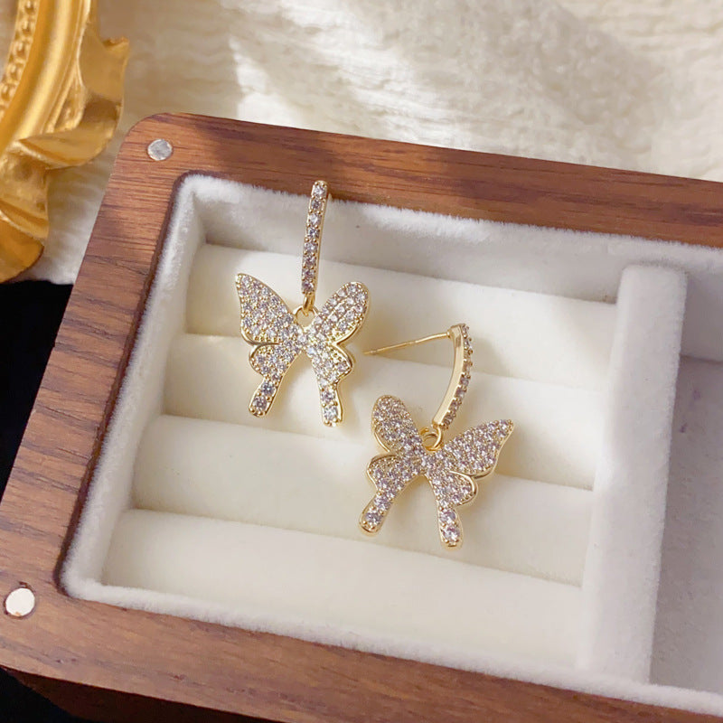 Luxury Full-Zircon Butterfly Drop Earrings – Animal Design
