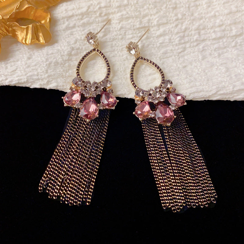 Luxury Coffee Zircon Teardrop Tassel Drop Earrings – Elegant Design