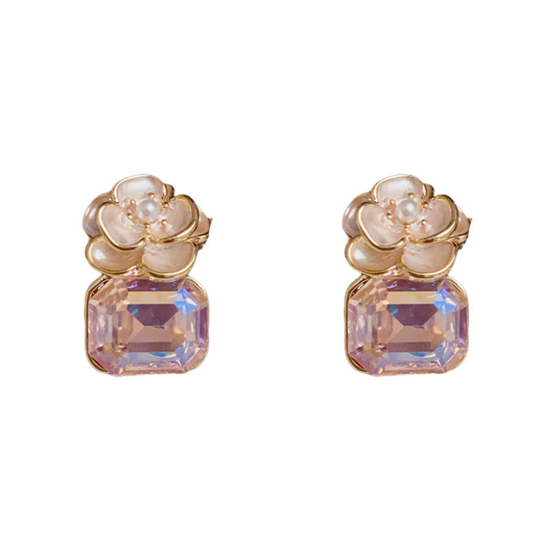 14K Gold Sweet K9 Glass Flower Drop Earrings – S925 Silver Needle