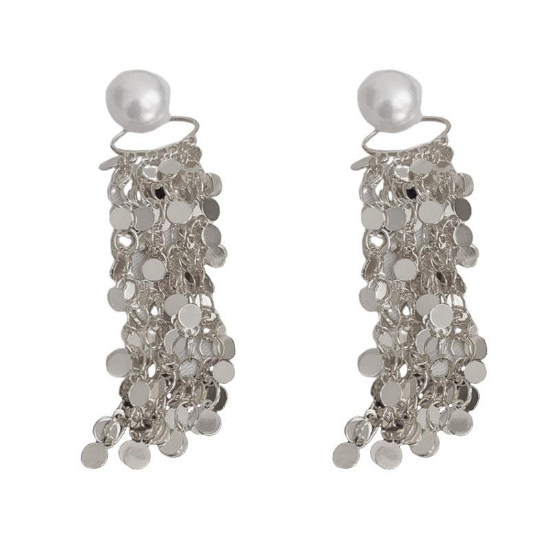14K Gold Statement Metal Disc Tassel Drop Earrings – Elegant Design