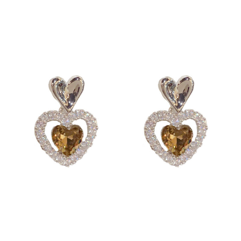 Luxury Full Pave Rhinestone Heart Drop Earrings – Elegant Design