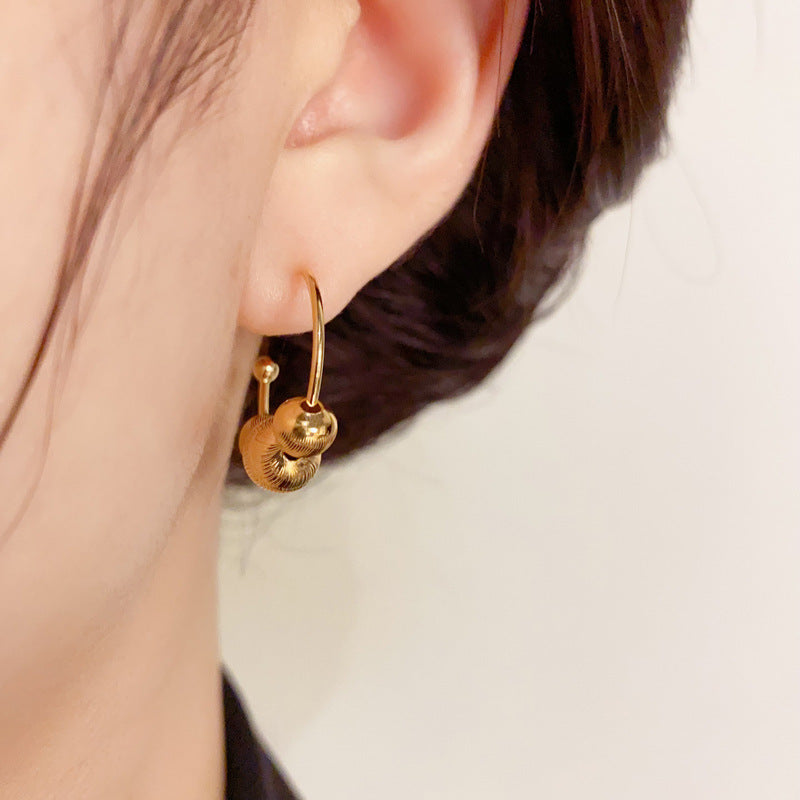 14K Gold-Plated Metal Ball Half-Circle Earrings-Chic Minimalist Design