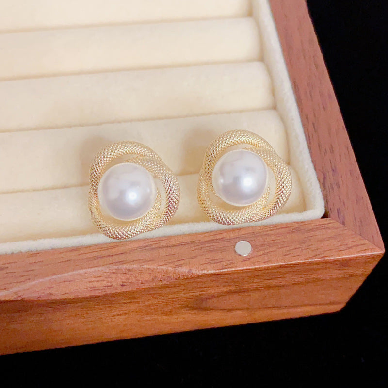 Eaioncol Vintage Metal Wrap Pearl Stud Earrings Gold