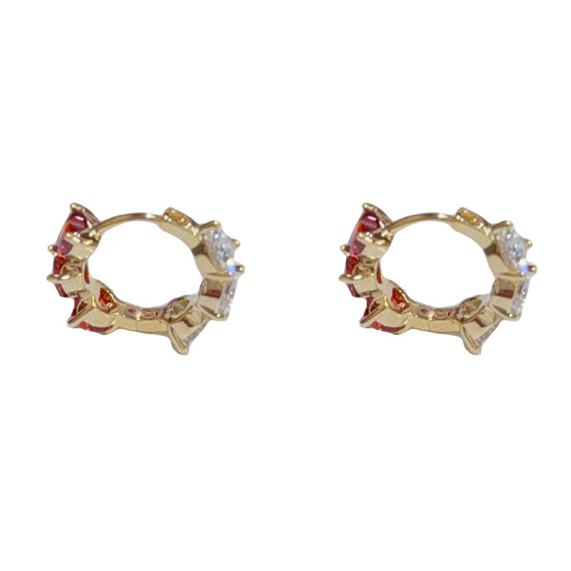 Elegant Zircon Heart Double-Sided Hoop Earrings – Geometric Design