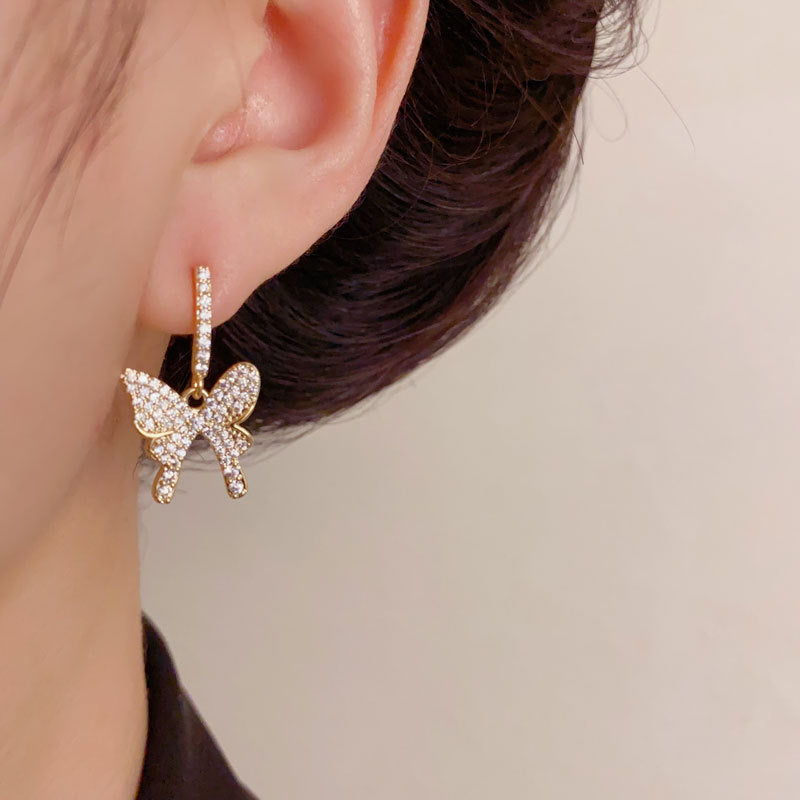 Luxury Full-Zircon Butterfly Drop Earrings – Animal Design