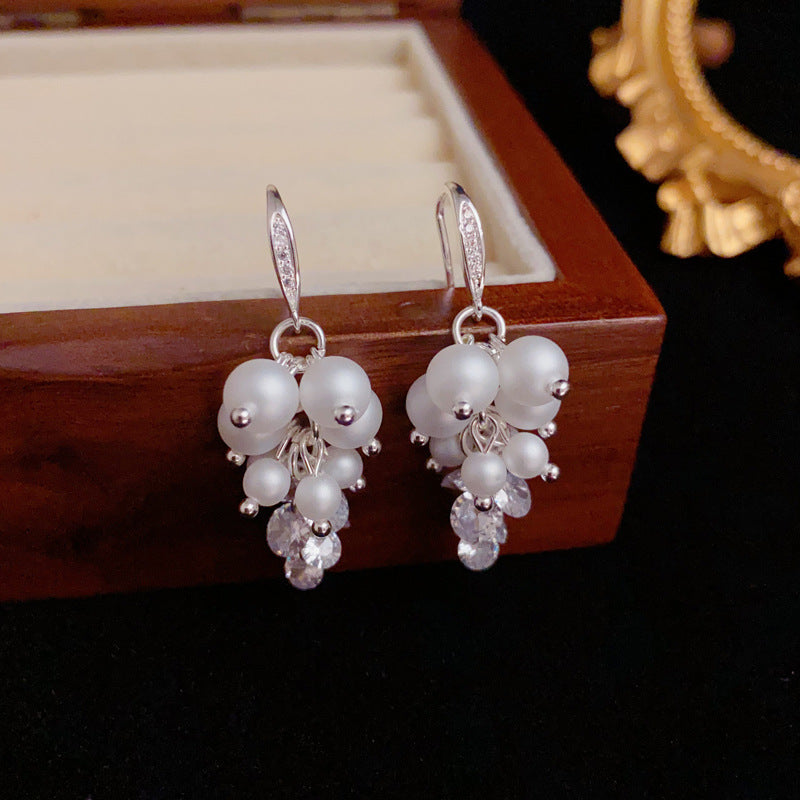 Luxury Zircon Pearl & Crystal String Drop Earrings – Geometric Design