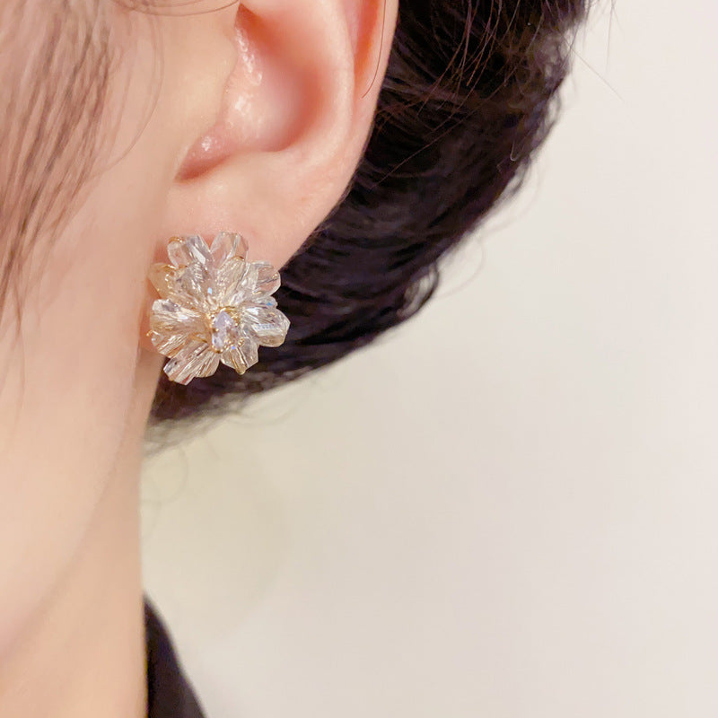 Luxury Hand-Wrapped Crystal Bead Petal Stud Earrings – Floral Design