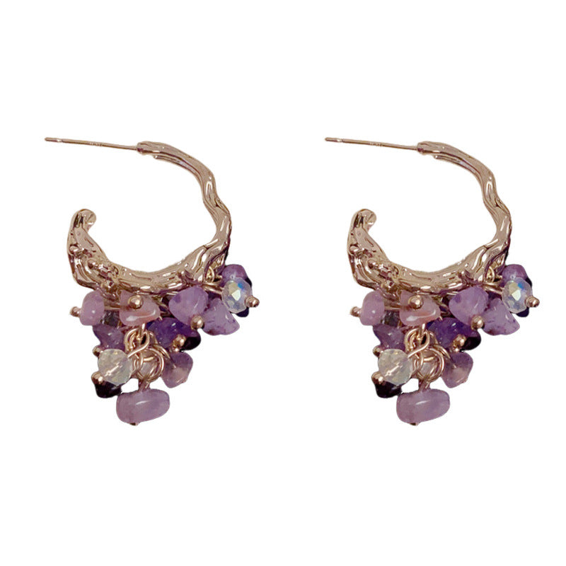 Luxury Geometric Grape Beaded Tassel Earrings – Elegant Design