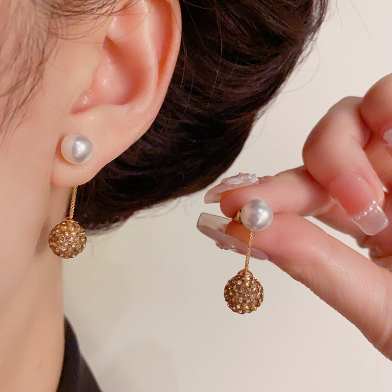 Luxury Pearl Dual-Wear Zircon Sphere Drop Earrings – Geometric Design