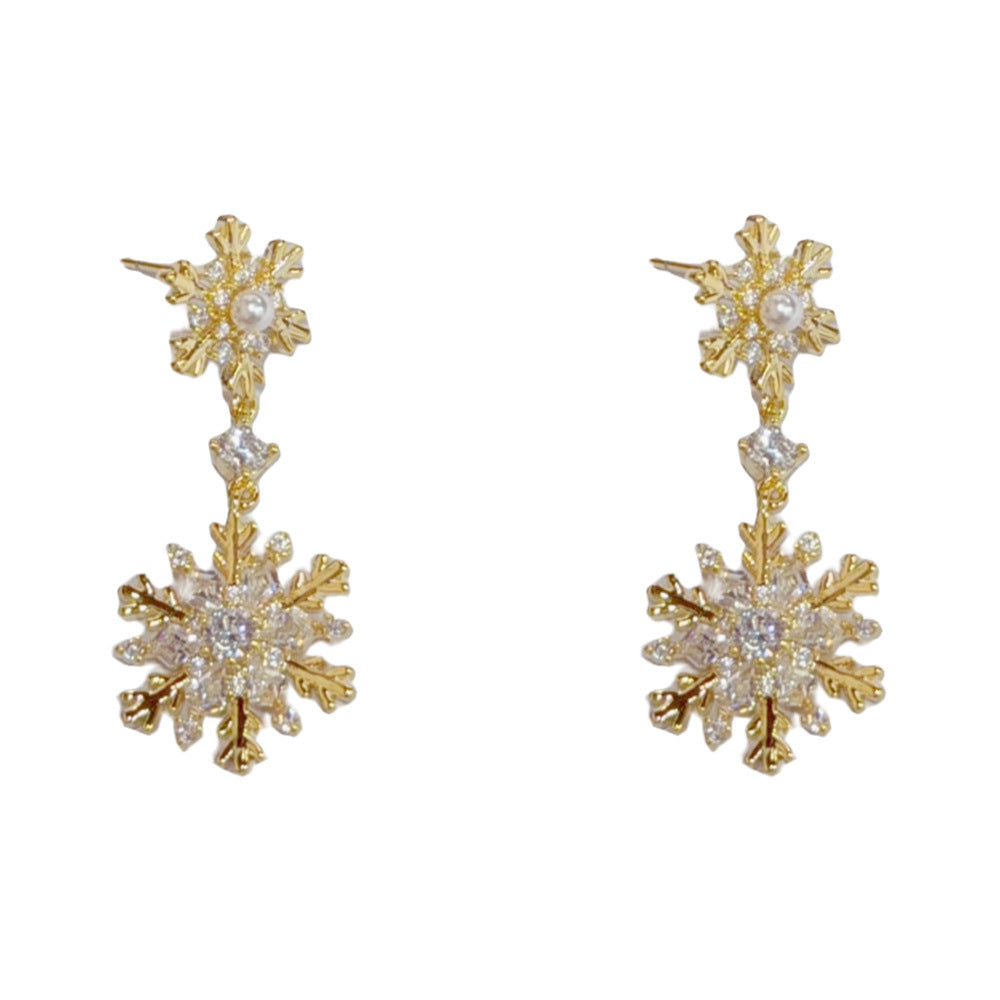 Eaioncol Snowflake CZ Tassel Earrings 14K Gold & Silver Plated