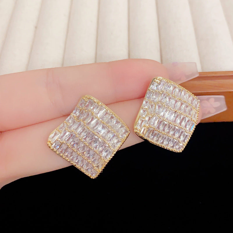 Eaioncol Full CZ Rhombus Stud Earrings Gold Silver