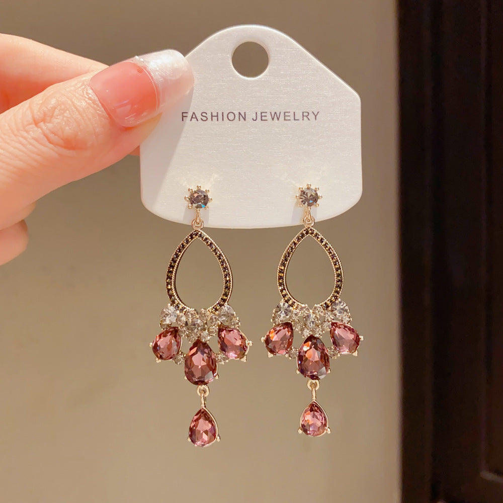 Eaioncol Retro Teardrop CZ Tassel Earrings 14K Gold Plated
