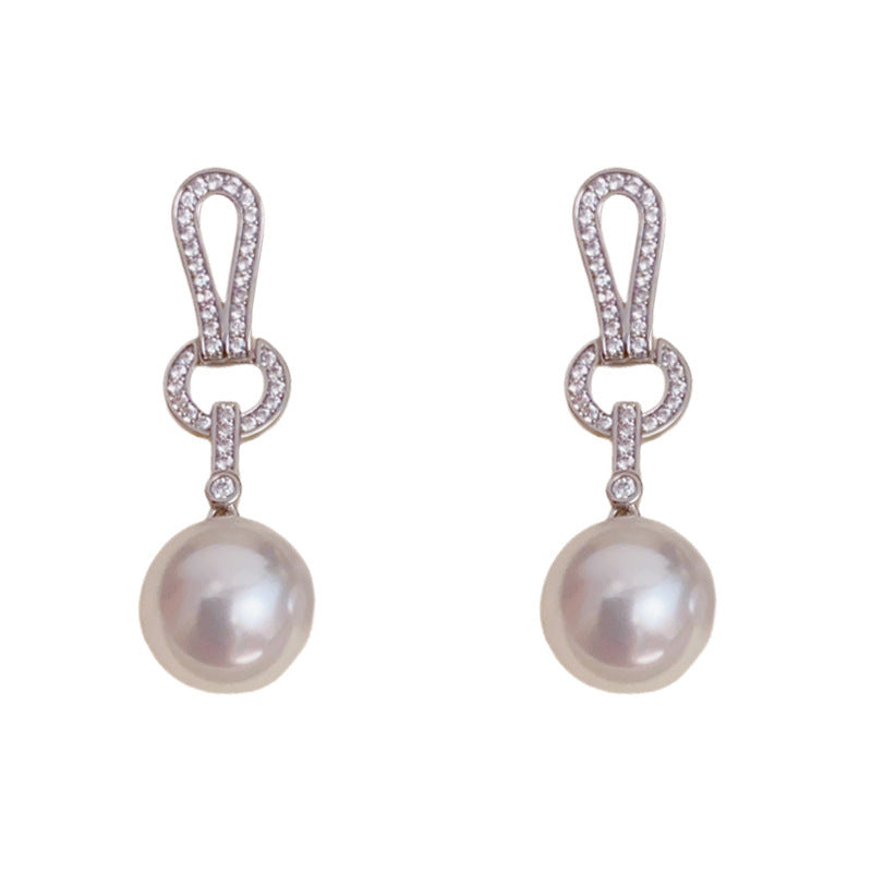 Luxury Zircon Geometric Pearl Tassel Drop Earrings – Elegant Design