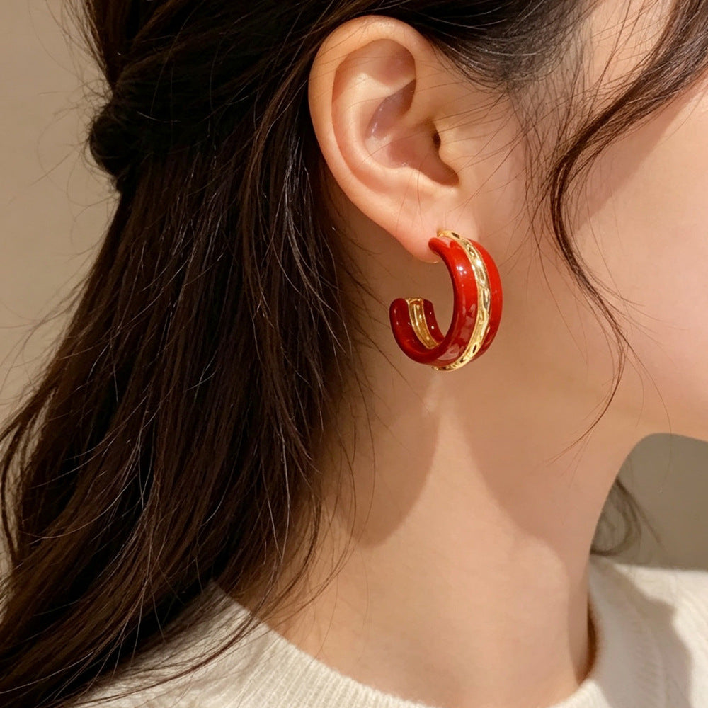 Eaioncol Enamel C Hoop Earrings 14K Gold Plated