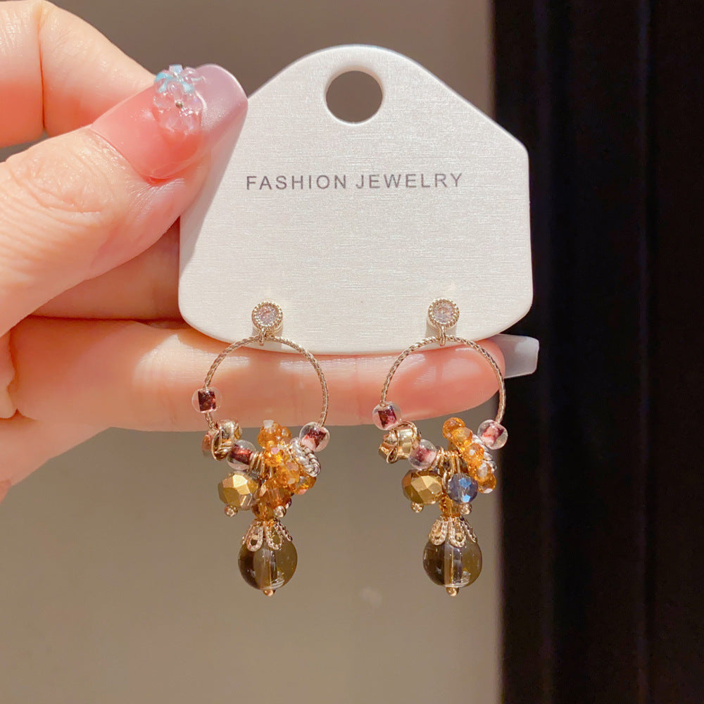Eaioncol Korean Beaded Circle Tassel Earrings 14K Gold Plated