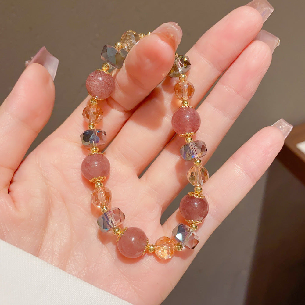 Eaioncol Strawberry Quartz Beaded Bracelet 14K Gold Plated