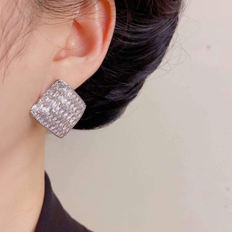 Eaioncol Full CZ Rhombus Stud Earrings Gold Silver