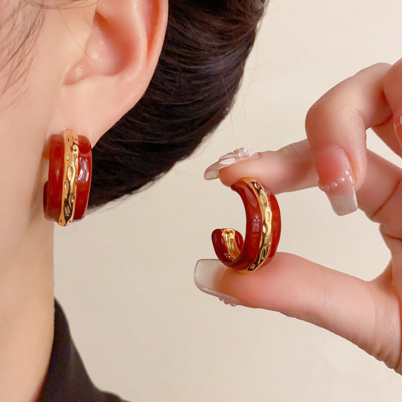 Luxury Drip-Oil Metal C-Hoop Earrings – Minimalist Design