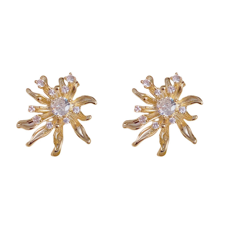 Luxury Zircon Sunflower Stud Gold Earrings – Elegant Floral Design