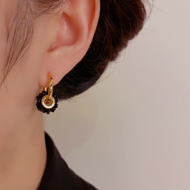 14K Gold-Plated Black Crystal Two-Way Earrings-Chic Minimalist Design