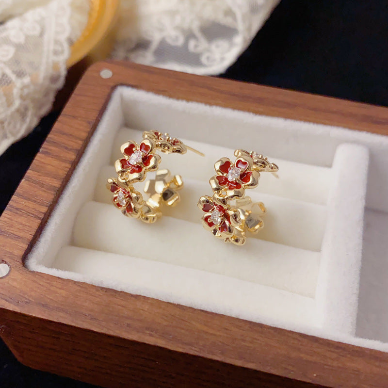 Luxury Enamel Petal C-Hoop Earrings – Elegant Floral Design