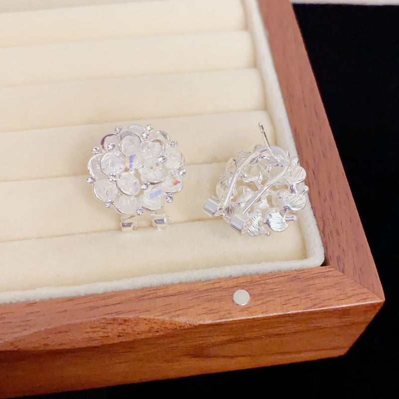 Eaioncol Handmade Crystal Flower Stud Earrings Gold