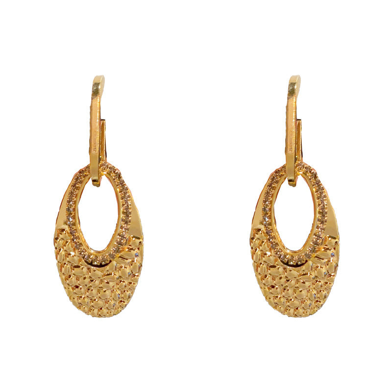 Elegant Textured Metal Oval Drop Earrings – Retro Design