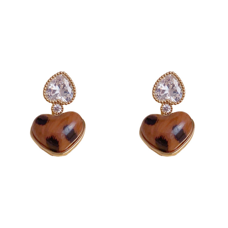 Luxury Zircon Leopard Print Heart Drop Earrings – Elegant Design