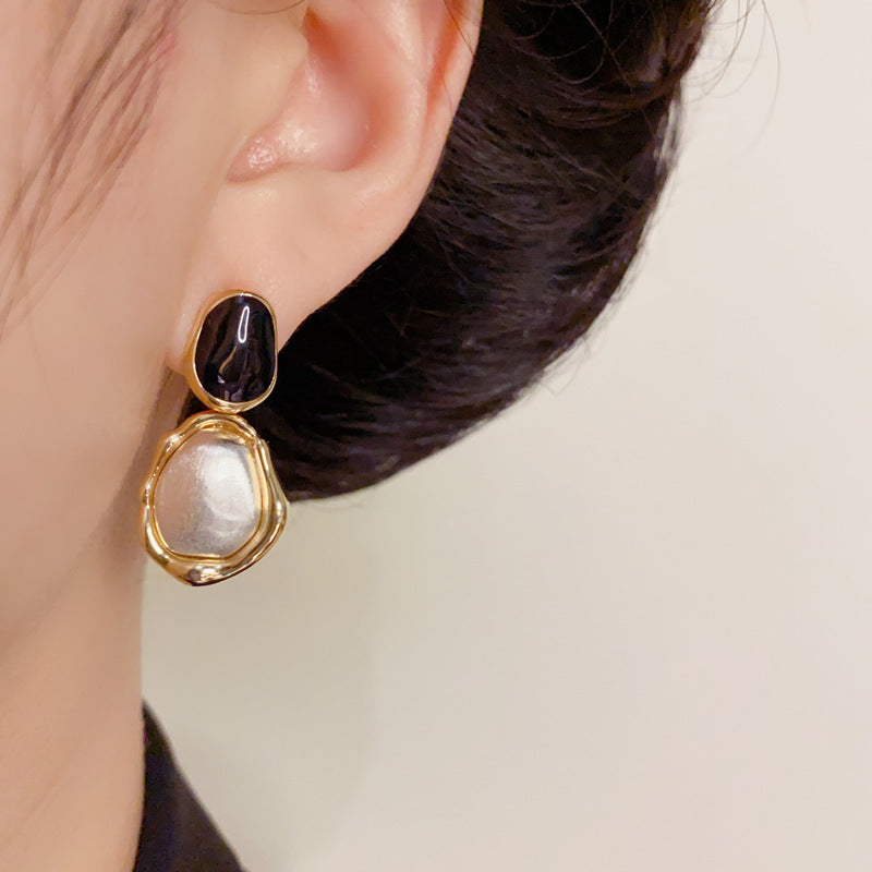 Luxury Enamel Gold-Silver 2Tone Brushed Drop Earrings – Elegant Design