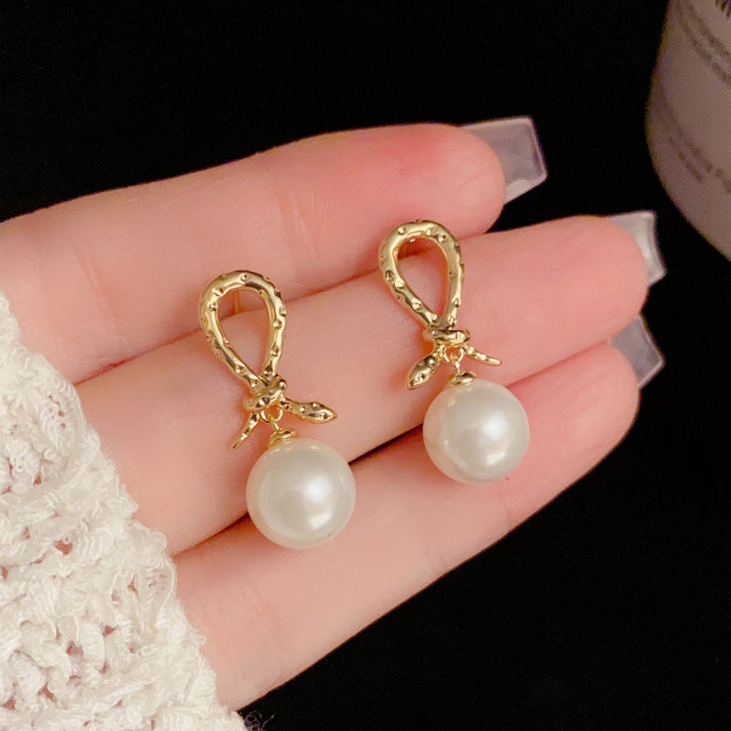 14K Gold-Plated Snake Knot Pearl Drop Earrings - Vintage Chic Design