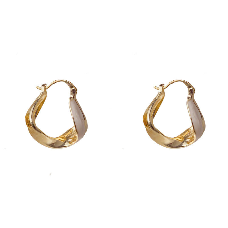 Elegant Enamel Twisted Metal Ear Cuff Earrings – Geometric Design