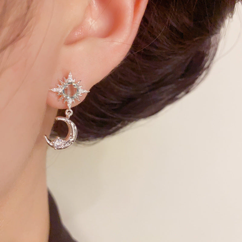 Luxury Asymmetric Star-Moon Tassel Drop Earrings – S925 Silver Needle