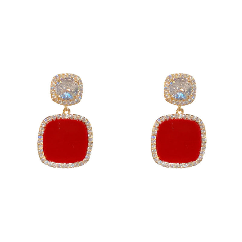 14K Gold-Plated Geometric Zircon Drop Earrings - Elegant Design