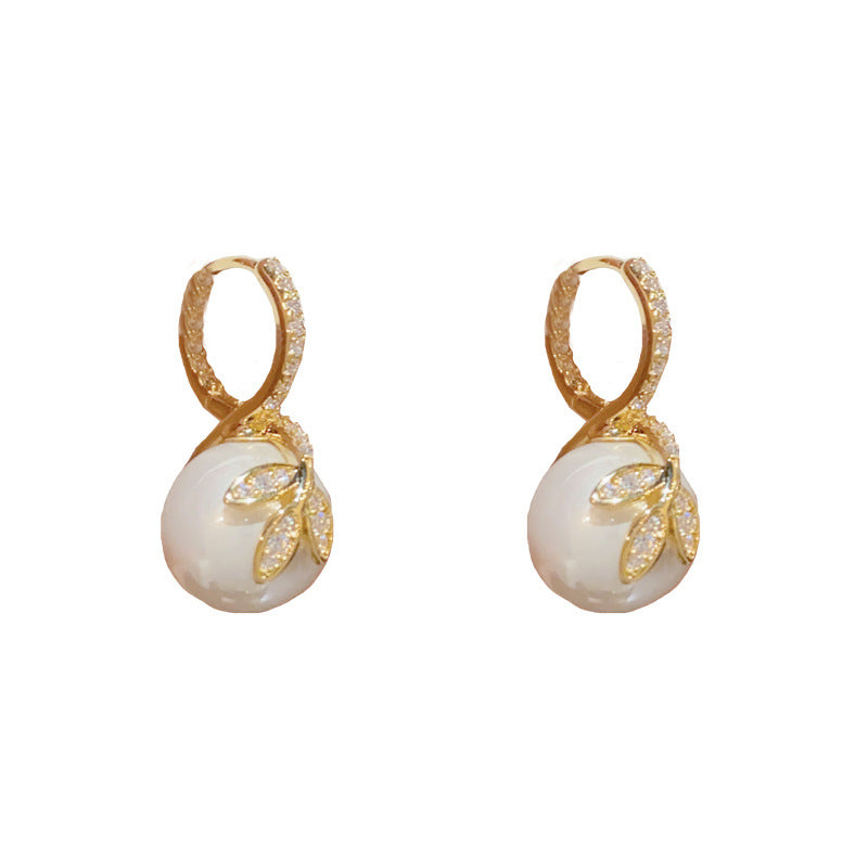 14K Gold-Plated Leaf Pearl Earrings - Chic & Elegant Studs