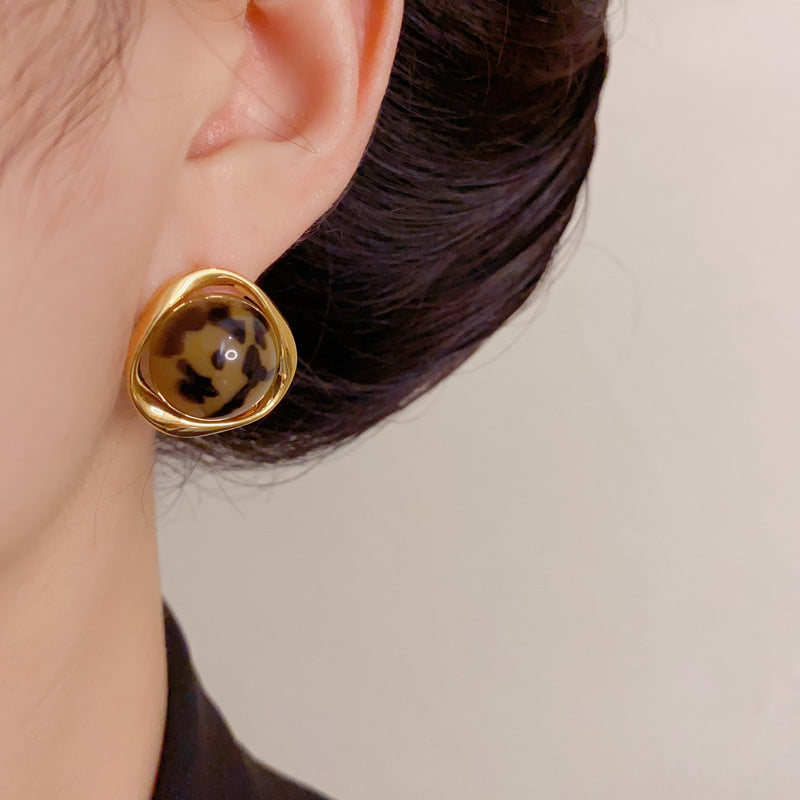 Luxury Geometric Leopard Metal Stud Earrings – Elegant Design