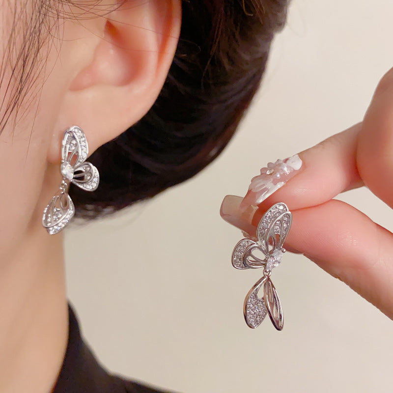 Elegant Full-Zircon Hollow Butterfly Drop Earrings – Minimalist Design