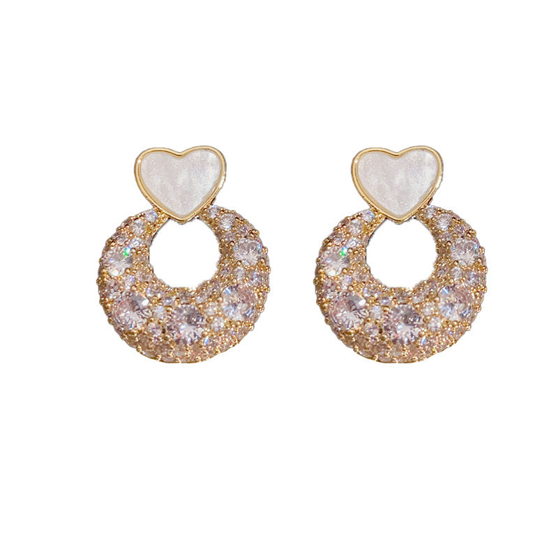 14K Gold Plated Heart Circle Zircon Stud Earrings -Luxe Minimalist Design