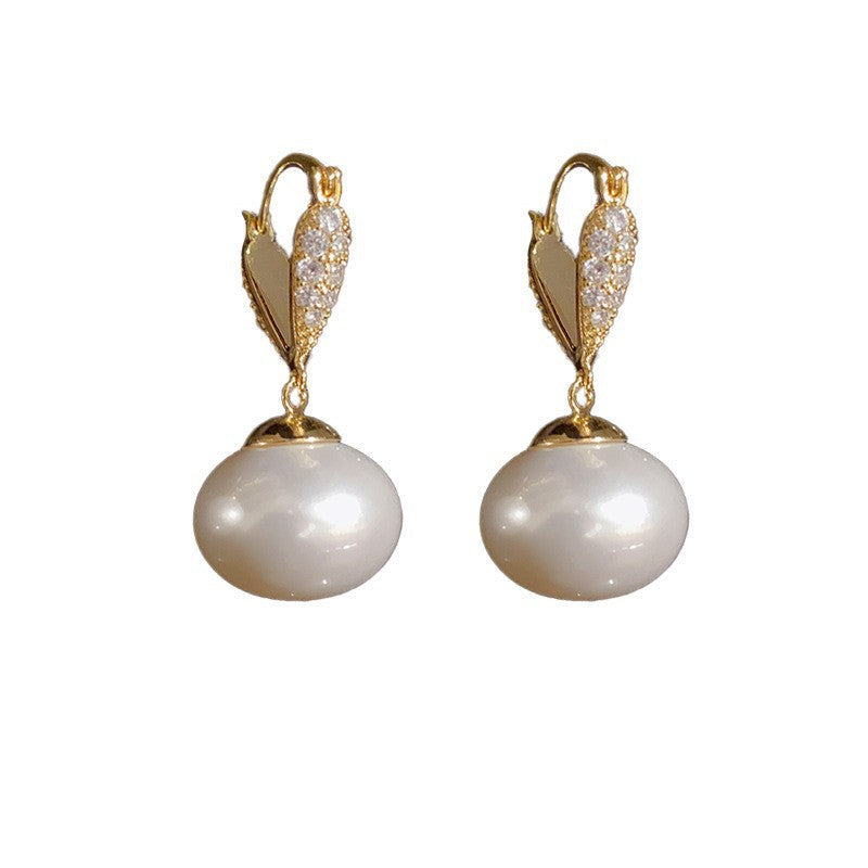 Eaioncol Heart CZ Pearl Tassel Hoop Earrings 14K Gold Plated