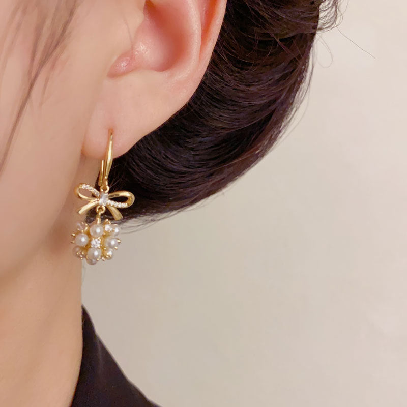 Luxury Pearl Bow Ball Tassel Drop Earrings – Elegant Design